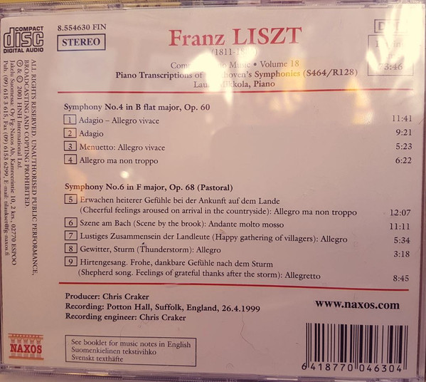 Liszt*, Laura Mikkola - Piano Transcriptions of Beethoven's Symphonies 4 & 6 (CD, Album) (Mint (M)) - Image 2