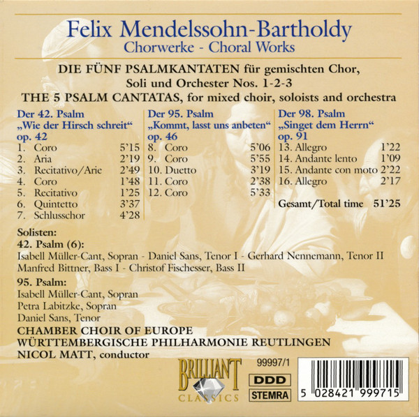 Mendelssohn*, Chamber Choir Of Europe*, Nicol Matt - Chorwerke = Choral Works (Complete) (10xCD, Car + Box) (Mint (M)) - Image 4