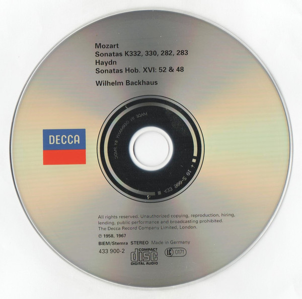 Mozart* / Haydn*, Wilhelm Backhaus - Piano Sonatas K282, K283, K330, K3332 / Piano Sonatas Hob. XVI: 48 & 52 (CD, Comp, RM) (Mint (M)) - Image 3