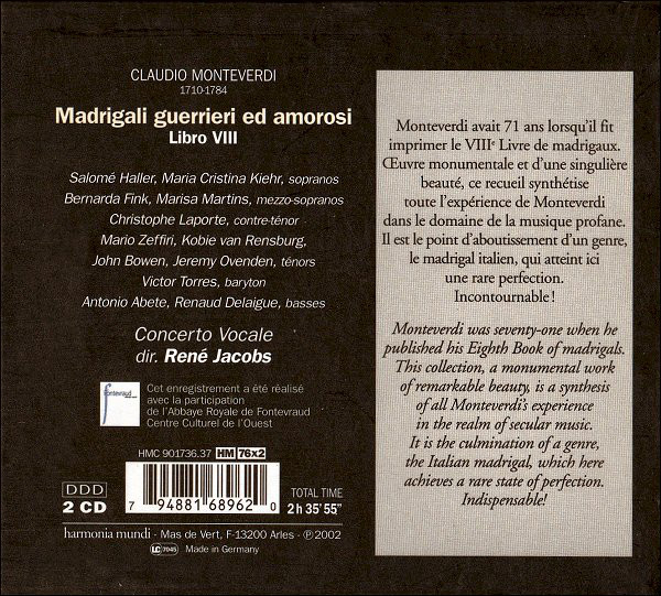 Monteverdi* - Concerto Vocale • René Jacobs - Madrigali Guerrieri Ed Amorosi (2xCD, Album + Box) (Mint (M)) - Image 3