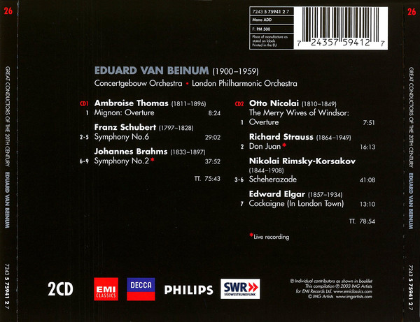 Eduard van Beinum - Schubert • Brahms • R. Strauss • Rimsky-Korsakov • Elgar • Nicolai • Thomas (2xCD, Comp, Mono, RM) (Mint (M)) - Image 2