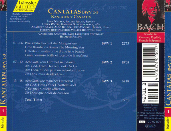 Johann Sebastian Bach / Bach-Ensemble, Helmuth Rilling - Cantatas - BWV 1-3 (CD, Album, RE) (Mint (M)) - Image 3