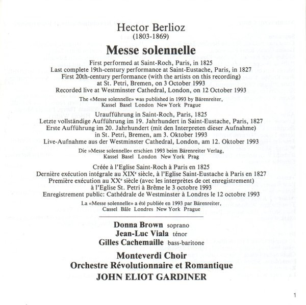 Hector Berlioz - Donna Brown, Jean-Luc Viala, Gilles Cachemaille, The Monteverdi Choir, Orchestre Révolutionnaire Et Romantique, John Eliot Gardiner-1