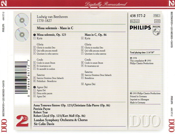 Ludwig van Beethoven - Anna Tomowa-Sintow, Patricia Payne, Robert Tear, Robert Lloyd (4), Christiane Eda-Pierre, Kurt Moll, London Symphony Chorus Et London Symphony Orchestra, Sir Colin Davis-1