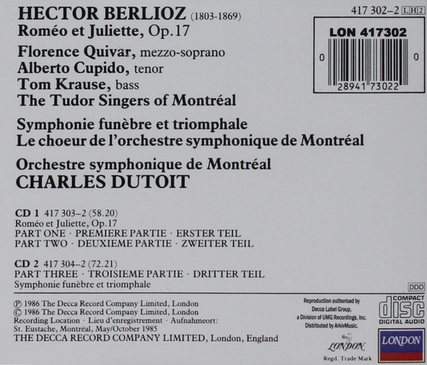 Hector Berlioz, Florence Quivar, Tom Krause, Orchestre Symphonique De Montréal, Charles Dutoit-1