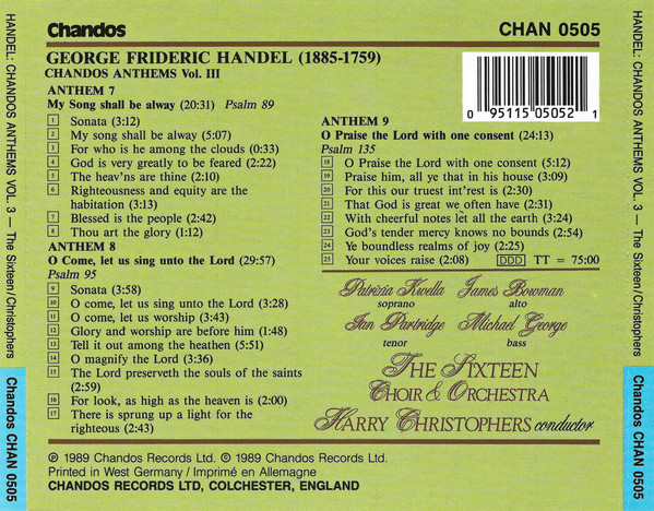 Georg Friedrich Händel - Patrizia Kwella, James Bowman (2), Ian Partridge, Michael George (3), The Sixteen, Harry Christophers-3