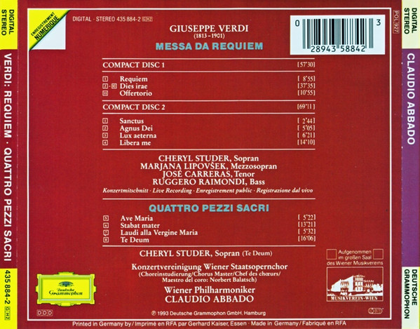 Giuseppe Verdi - Cheryl Studer · Marjana Lipovšek · José Carreras · Ruggero Raimondi · Konzertvereinigung Wiener Staatsopernchor · Wiener Philharmoniker · Claudio Abbado-2