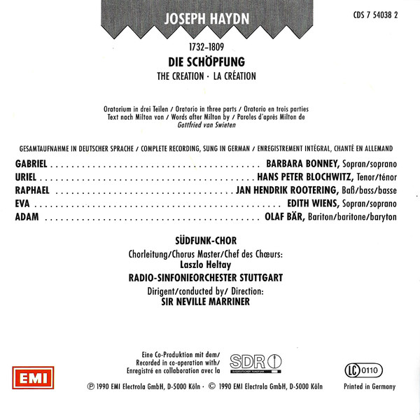 Joseph Haydn, Barbara Bonney, Edith Wiens, Olaf Bär, Hans Peter Blochwitz, Jan-Hendrik Rootering, Südfunk-Chor Stuttgart, Radio-Sinfonieorchester Stuttgart, Sir Neville Marriner-1