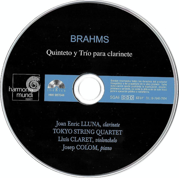 Johannes Brahms / Joan Enric Lluna, Tokyo String Quartet, Lluís Claret, Josep Colom-2