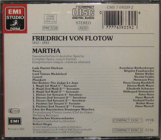 Friedrich von Flotow, Anneliese Rothenberger • Brigitte Fassbaender • Nicolai Gedda • Hermann Prey • Dieter Weller • Hans Georg Knoblich, Chor Der Bayerischen Staatsoper , Bayerisches Staatsorchester, Robert Heger-1