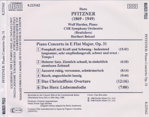 Hans Pfitzner - Wolf Harden, Slovak Radio Symphony Orchestra, Heribert Beissel-1