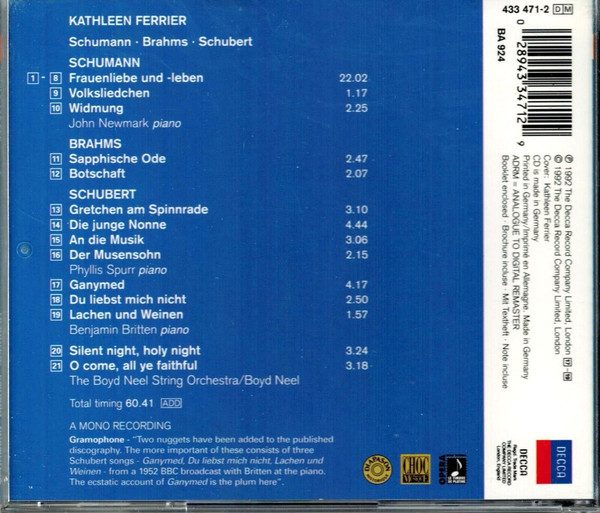 Kathleen Ferrier, Robert Schumann, Franz Schubert, Johannes Brahms, Franz Gruber, John Francis Wade-1