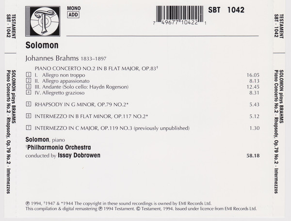 Johannes Brahms - Solomon (6), Philharmonia Orchestra, Issay Dobrowen-1