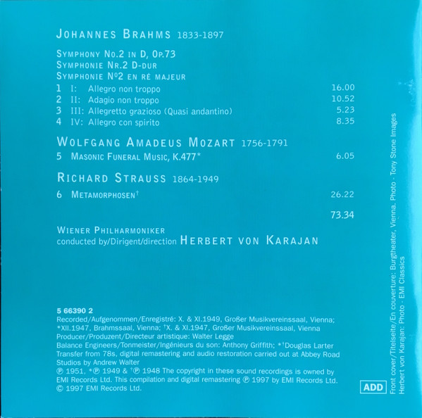 Herbert von Karajan, Johannes Brahms, Wolfgang Amadeus Mozart, Richard Strauss, Wiener Philharmoniker-1