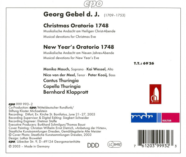 Georg Gebel d. J. / Monika Mauch • Kai Wessel • Nico Van Der Meel • Peter Kooij • Cantus Thuringia • Capella Thuringia • Bernhard Klapprott-1