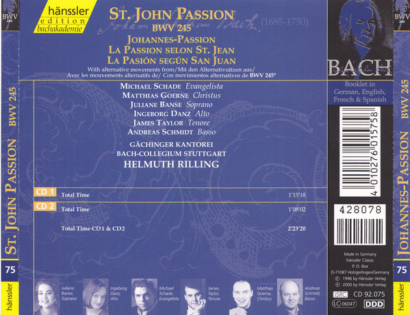 Johann Sebastian Bach, Michael Schade, Matthias Goerne, Juliane Banse, James Taylor (5), Gächinger Kantorei Stuttgart, Bachcollegium Stuttgart, Helmuth Rilling-1