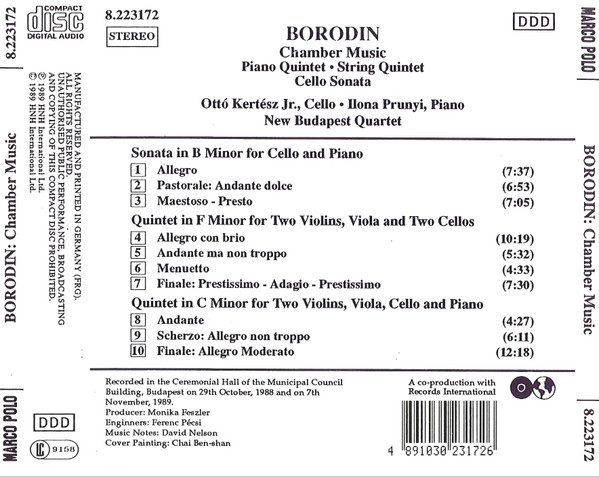 Alexander Borodin - Ottó Kertész • Ilona Prunyi • New Budapest Quartet-1