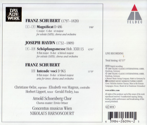 Joseph Haydn, Franz Schubert, Christiane Oelze, Elisabeth Von Magnus, Herbert Lippert, Gerald Finley, Concentus Musicus Wien, Arnold Schoenberg Chor, Nikolaus Harnoncourt-1