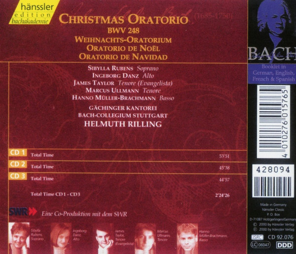 Johann Sebastian Bach / Sibylla Rubens, Ingeborg Danz, James Taylor (5), Marcus Ullmann, Hanno Müller-Brachmann, Gächinger Kantorei Stuttgart, Bachcollegium Stuttgart, Helmuth Rilling-1