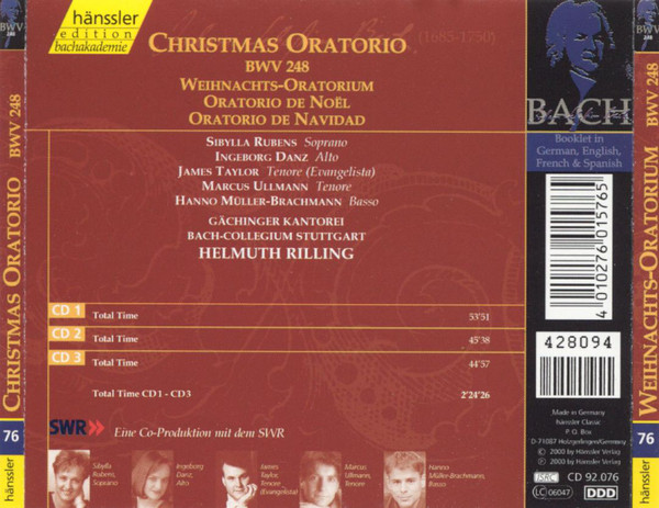 Johann Sebastian Bach / Sibylla Rubens, Ingeborg Danz, James Taylor (5), Marcus Ullmann, Hanno Müller-Brachmann, Gächinger Kantorei Stuttgart, Bachcollegium Stuttgart, Helmuth Rilling-2