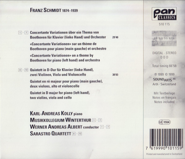 Franz Schmidt, Karl-Andreas Kolly, Sarastro Quartett, Musikkollegium Winterthur, Werner Andreas Albert-1
