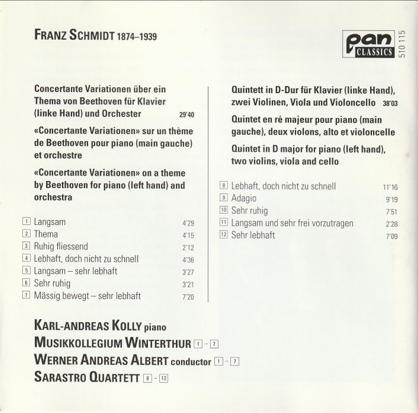 Franz Schmidt, Karl-Andreas Kolly, Sarastro Quartett, Musikkollegium Winterthur, Werner Andreas Albert-2