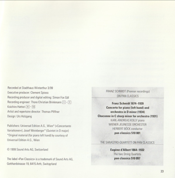 Franz Schmidt, Karl-Andreas Kolly, Sarastro Quartett, Musikkollegium Winterthur, Werner Andreas Albert-3
