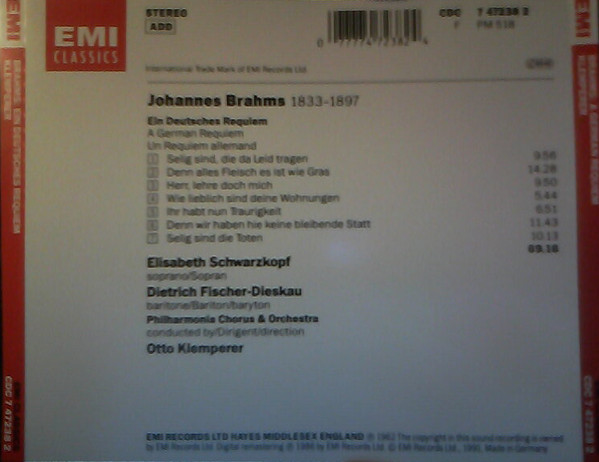 Johannes Brahms - Elisabeth Schwarzkopf, Dietrich Fischer-Dieskau, Otto Klemperer, Philharmonia Chorus & Philharmonia Orchestra-1