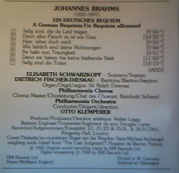Johannes Brahms - Elisabeth Schwarzkopf, Dietrich Fischer-Dieskau, Otto Klemperer, Philharmonia Chorus & Philharmonia Orchestra-2