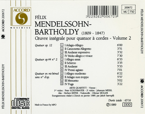 Felix Mendelssohn-Bartholdy, Artis Quartet-2
