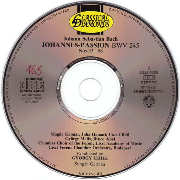 J.S. Bach*, József Réti, György Melis*, Magda Kalmár, Julia Hamari, Bruce Abel, Chamber Chorus Of The Liszt Ferenc Academy Of Music, Liszt Ferenc Chamber Orchestra Budapest*, György Lehel-3
