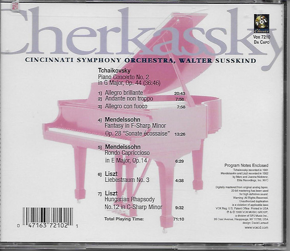 Shura Cherkassky, Pyotr Ilyich Tchaikovsky, Felix Mendelssohn-Bartholdy, Franz Liszt, Cincinnati Symphony Orchestra, Walter Susskind-1