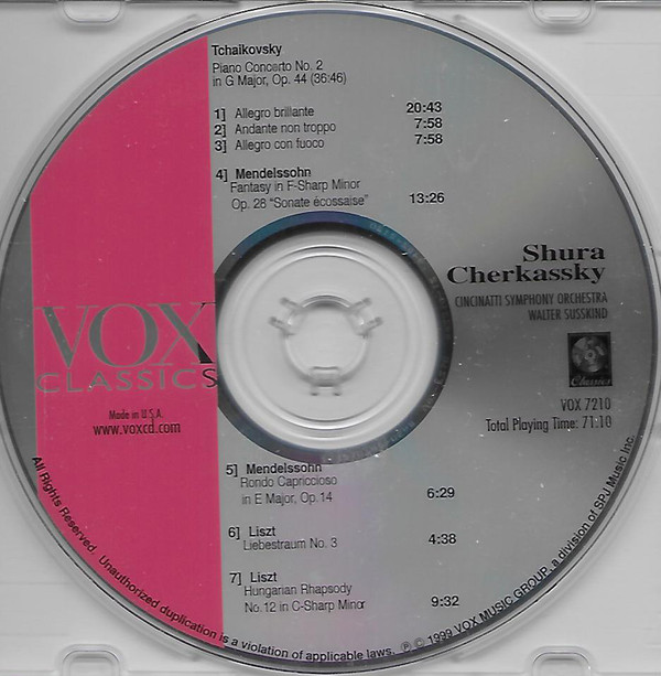 Shura Cherkassky, Pyotr Ilyich Tchaikovsky, Felix Mendelssohn-Bartholdy, Franz Liszt, Cincinnati Symphony Orchestra, Walter Susskind-2