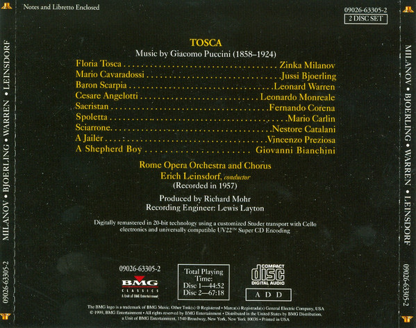 Giacomo Puccini - Zinka Milanov, Jussi Björling, Leonard Warren, Orchestra Del Teatro Dell'Opera Di Roma And Coro Del Teatro Dell'Opera Di Roma, Erich Leinsdorf-1