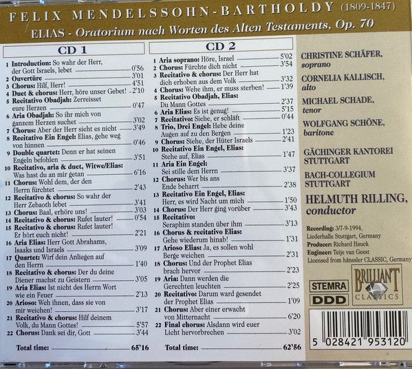 Felix Mendelssohn-Bartholdy - Christine Schäfer, Cornelia Kallisch, Michael Schade, Wolfgang Schöne, Gächinger Kantorei Stuttgart, Bachcollegium Stuttgart, Helmuth Rilling-1