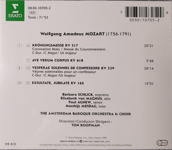 Wolfgang Amadeus Mozart, The Amsterdam Baroque Orchestra And Choir, Ton Koopman, Barbara Schlick, Elisabeth Von Magnus, Paul Agnew (2), Matthijs Mesdag-1