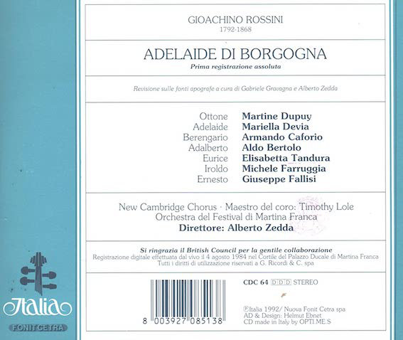 Gioacchino Rossini, New Cambridge Chorus, Orchestra Del Festival Di Martina Franca, Alberto Zedda, Martine Dupuy, Mariella Devia, Armando Caforio, Aldo Bertolo, Elisabetta Tandura, Michele Farruggia, Giuseppe Fallisi-1