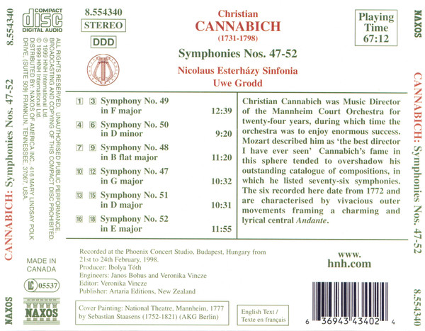 Christian Cannabich - Nicolaus Esterházy Sinfonia, Uwe Grodd-1