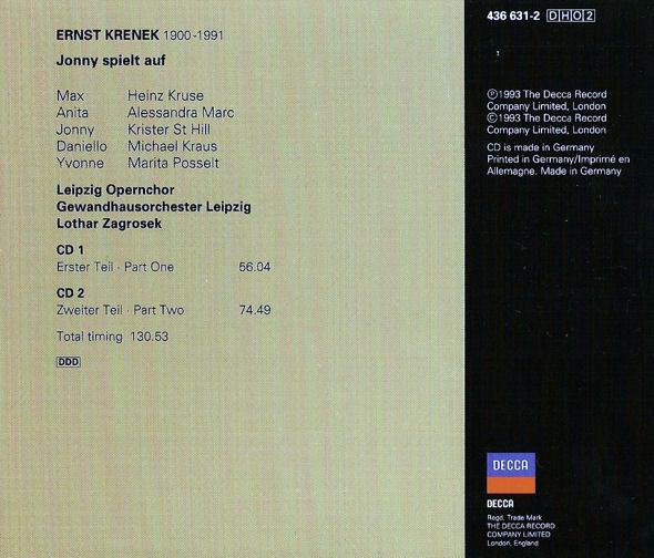 Ernst Krenek - Heinz Kruse, Alessandra Marc, Krister St Hill, Michael Kraus, Marita Posselt, Leipzig Opernchor, Gewandhausorchester Leipzig, Lothar Zagrosek-3