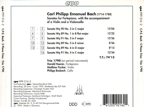 Carl Philipp Emanuel Bach - Trio 1790-1