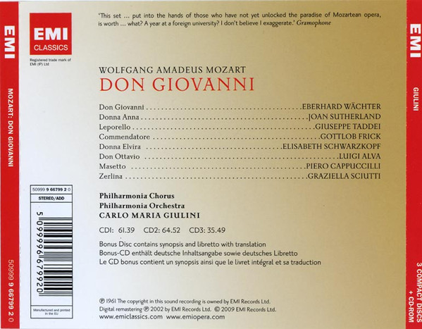 Wolfgang Amadeus Mozart - Eberhard Wächter, Joan Sutherland, Elisabeth Schwarzkopf, Graziella Sciutti, Giuseppe Taddei, Luigi Alva, Gottlob Frick, Philharmonia Orchestra, Carlo Maria Giulini-1