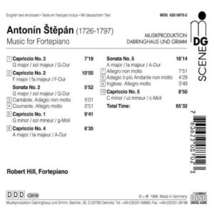 Josef Antonin Stepan, Robert Hill (9) – Music For Fortepiano (Sonatas No. 2 & 5 – Capriccios 1-5) (CD) (Mint (M))