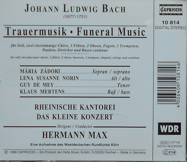 Johann Ludwig Bach, Mária Zádori, Lena Susanne Norin, Guy De Mey, Klaus Mertens, Rheinische Kantorei, Das Kleine Konzert, Hermann Max-1