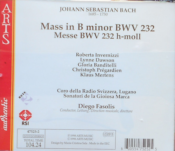 Johann Sebastian Bach, Roberta Invernizzi, Lynne Dawson, Gloria Banditelli, Christoph Prégardien, Klaus Mertens, Coro Della Radio Televisione Della Svizzera Italiana, Sonatori De La Gioiosa Marca, Diego Fasolis-1