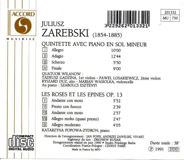 Juliusz Zarębski - The Wilanów String Quartet, Jacek Grudzień, Katarzyna Popowa-Zydroń-1