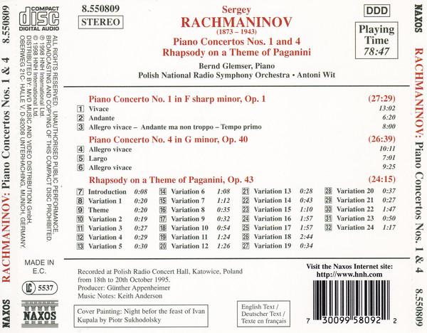 Sergei Rachmaninoff : Bernd Glemser · Wielka Orkiestra Symfoniczna Polskiego Radia W Katowicach · Antoni Wit-1