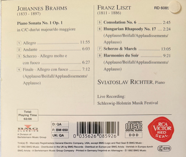 Sviatoslav Richter, Johannes Brahms / Franz Liszt-1