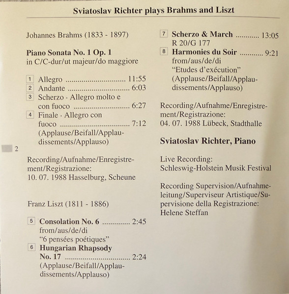 Sviatoslav Richter, Johannes Brahms / Franz Liszt-3