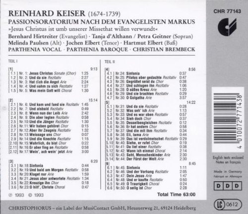 Reinhard Keiser – Tanja D'Althann, Petra Geitner, Melinda Paulsen, Bernhard Hirtreiter, Jochen Elbert, Hartmut Elbert, Parthenia Vocal, Parthenia Baroque, Christian Brembeck-1