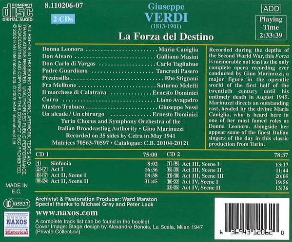 Giuseppe Verdi, Maria Caniglia, Galliano Masini, Carlo Tagliabue, Tancredi Pasero, Ebe Stignani, Saturno Meletti, Gino Marinuzzi, Orchestra Sinfonica Di Roma Della RAI-1